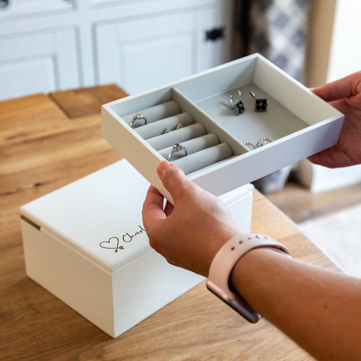 Personalised Heart Jewellery Box With Lift Out Tray