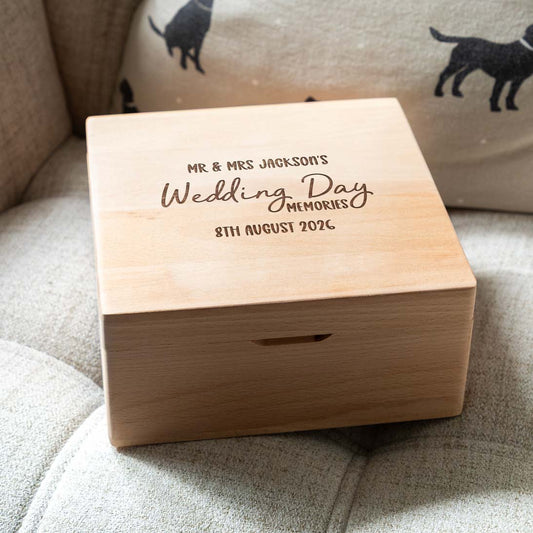 Personalised Wedding Day Memories Square Beech Keepsake Box Gift