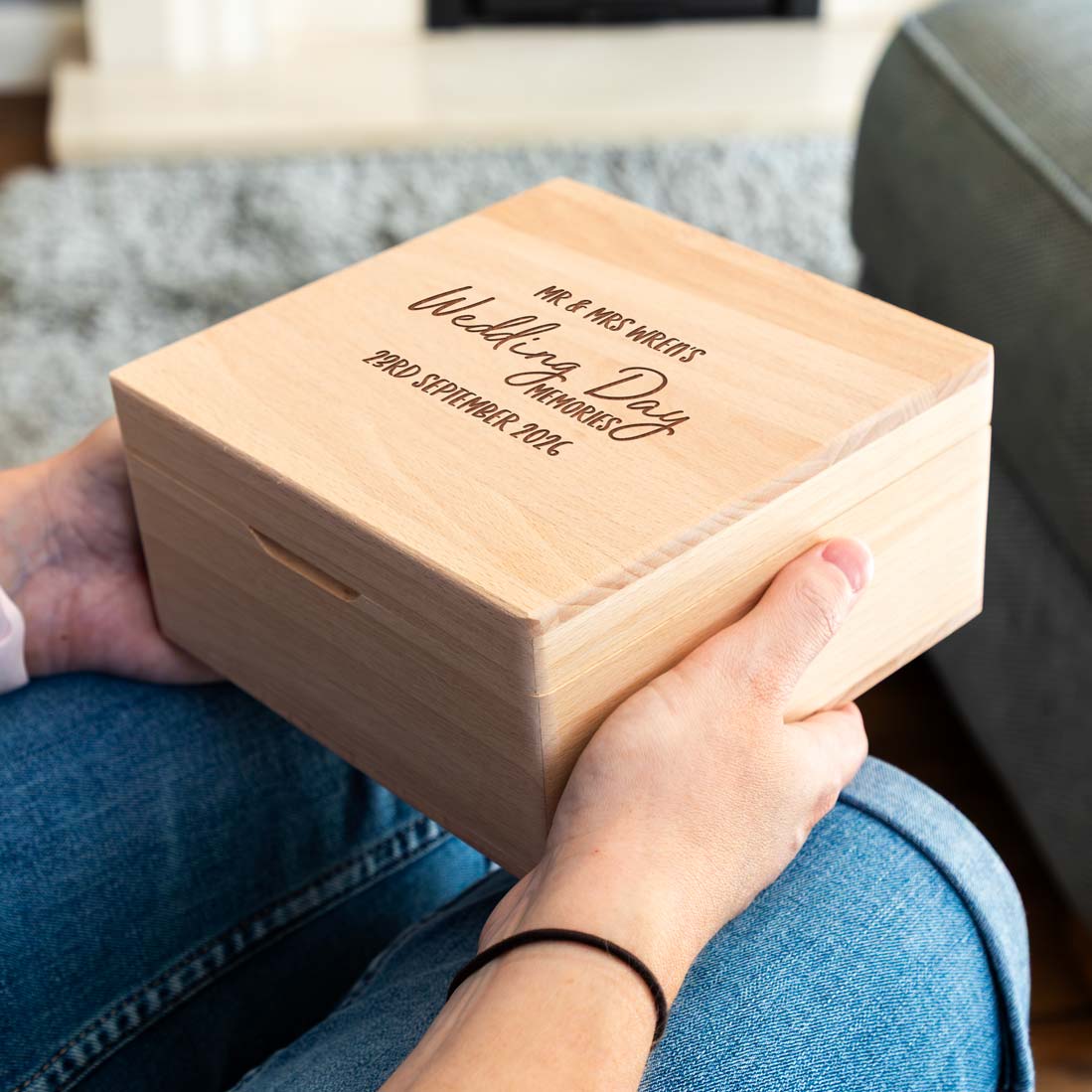Personalised Wedding Day Memories Square Beech Keepsake Box Gift