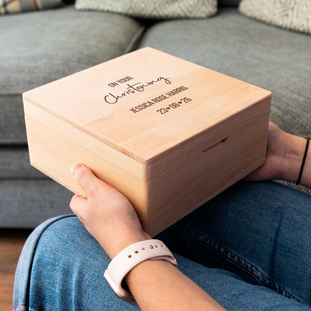 Personalised On Your Christening Baptism Naming Day Beech Keepsake Box Gift