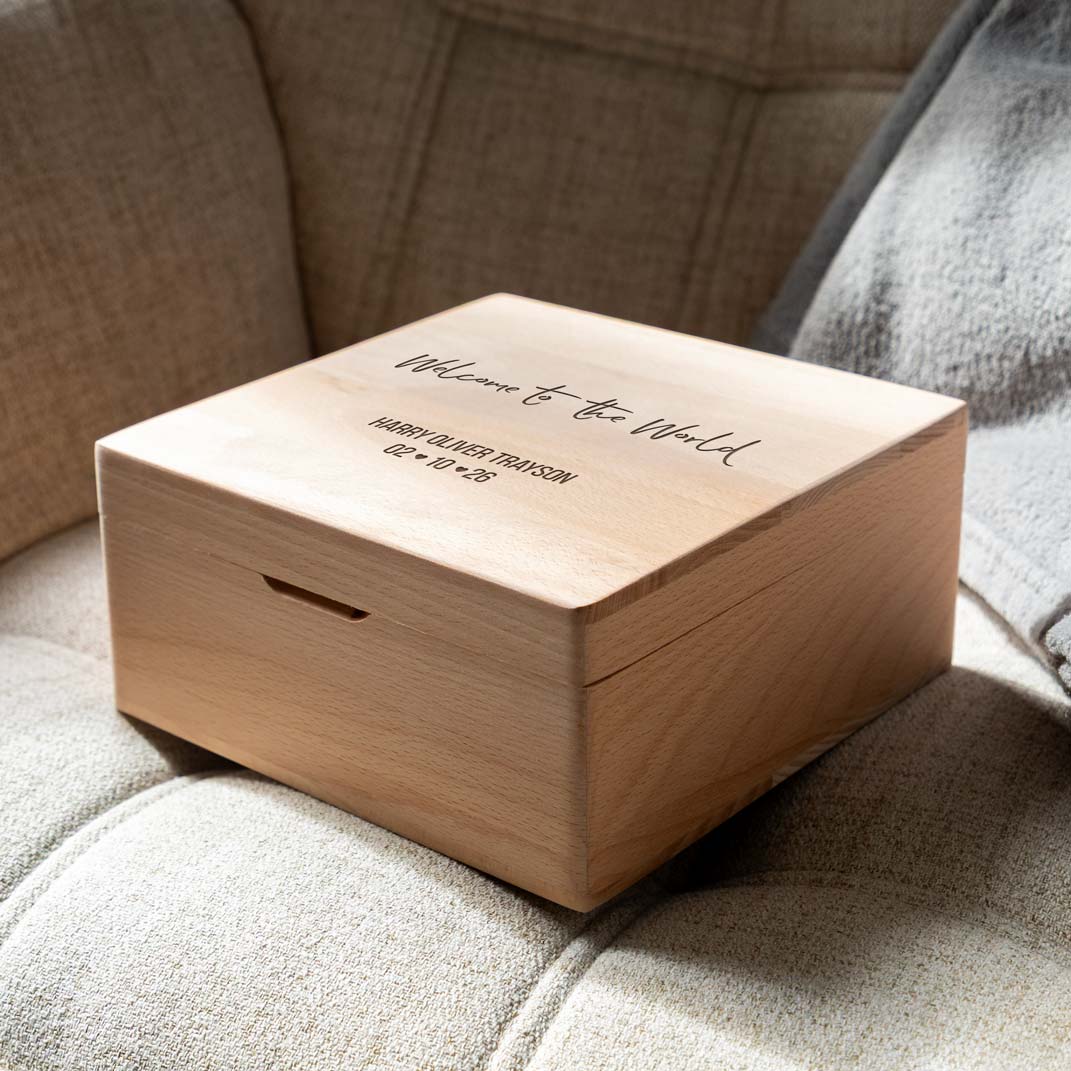 Personalised Welcome To The World New Baby Square Keepsake Box Gift