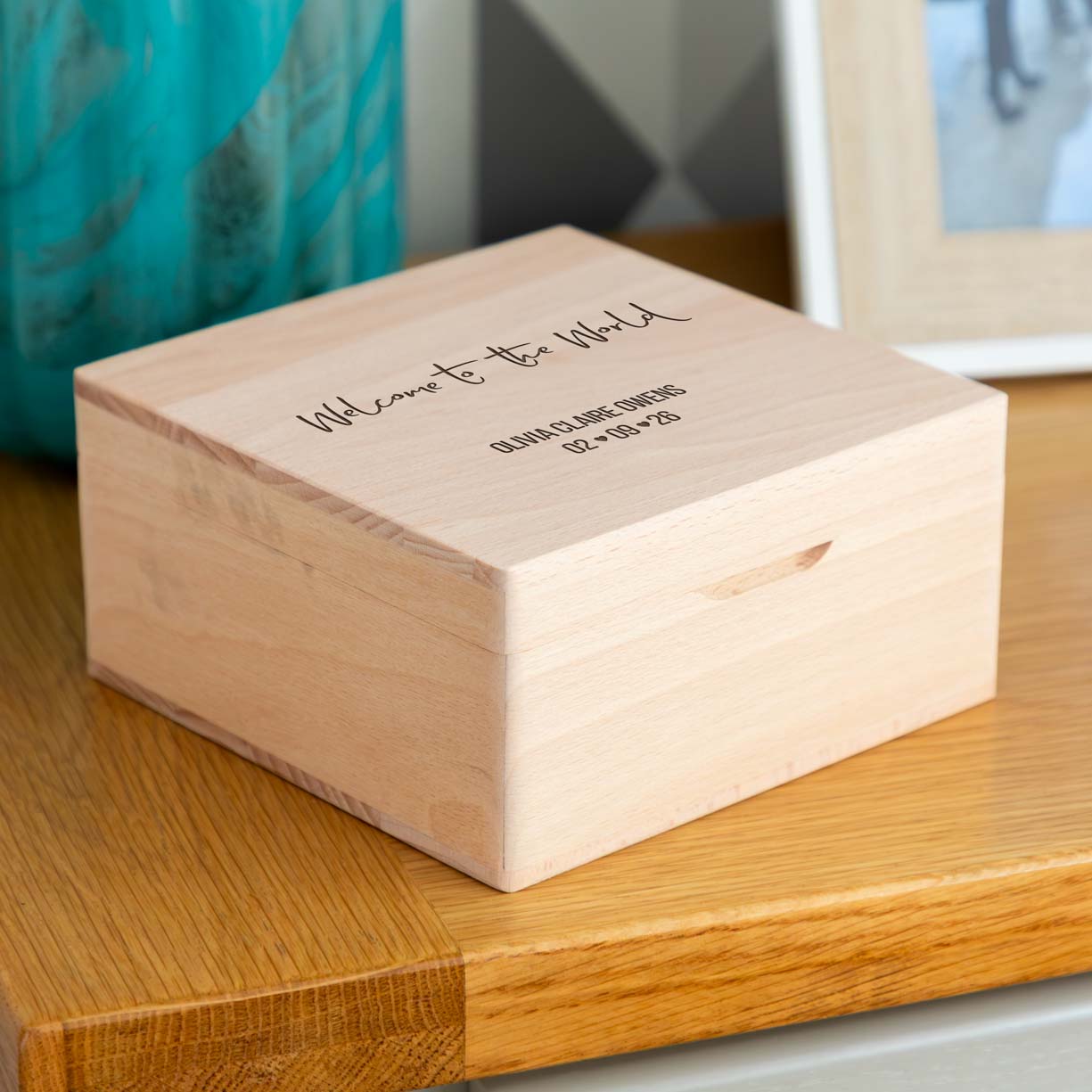 Personalised Welcome To The World New Baby Square Keepsake Box Gift