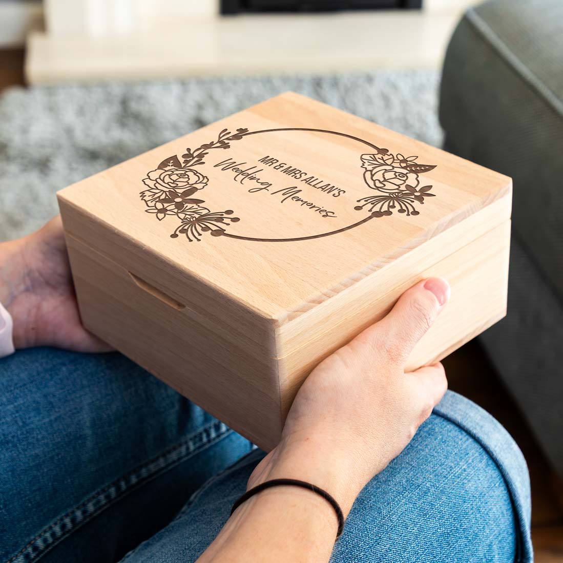 Personalised Wedding Memories Square Beech Keepsake Box Gift