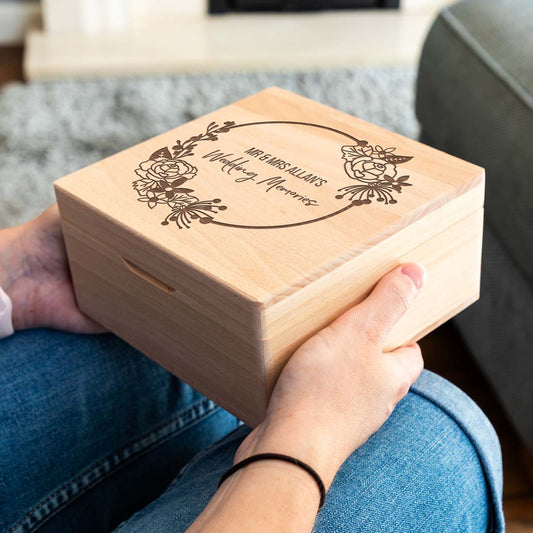 Personalised Wedding Memories Square Beech Keepsake Box Gift
