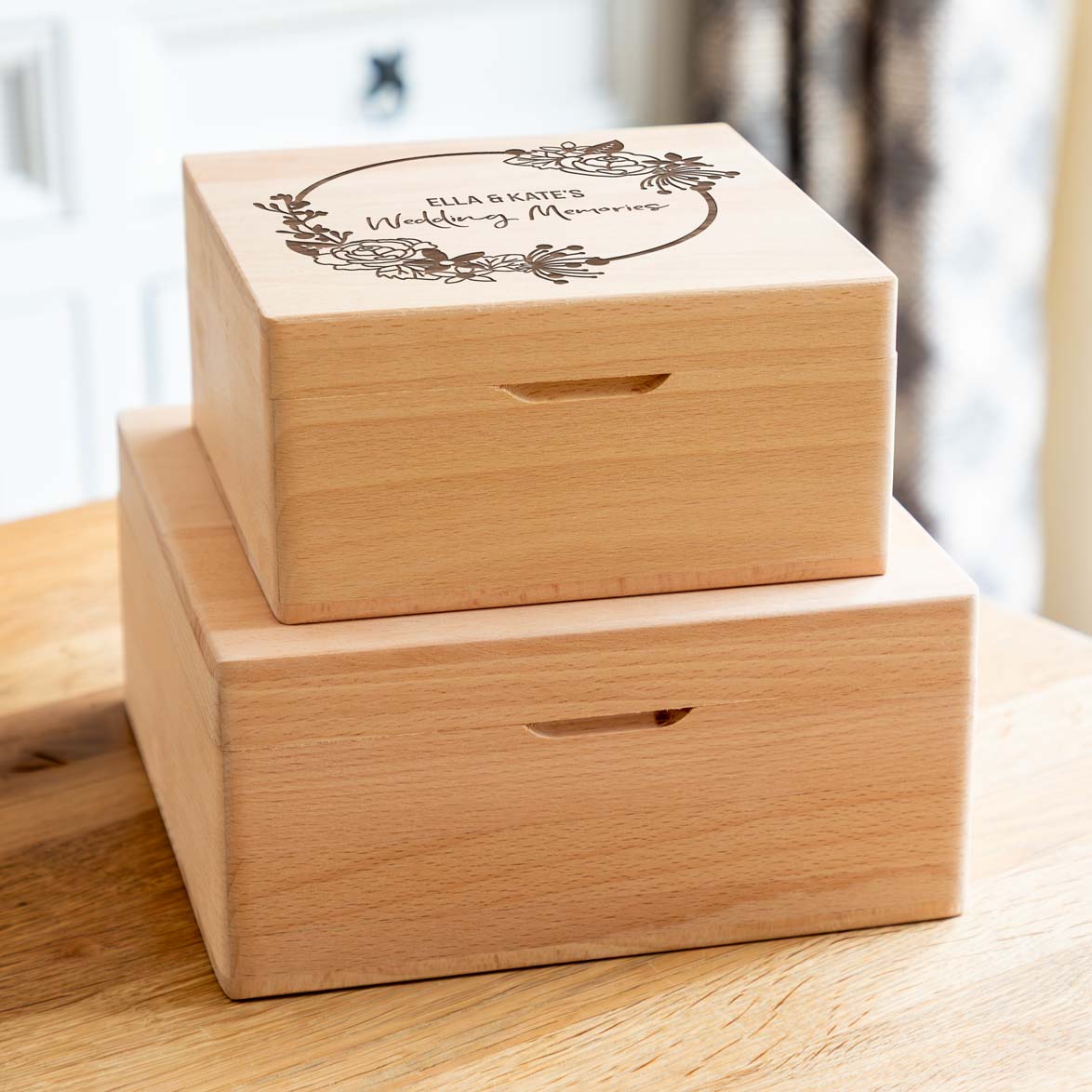 Personalised Wedding Memories Square Beech Keepsake Box Gift
