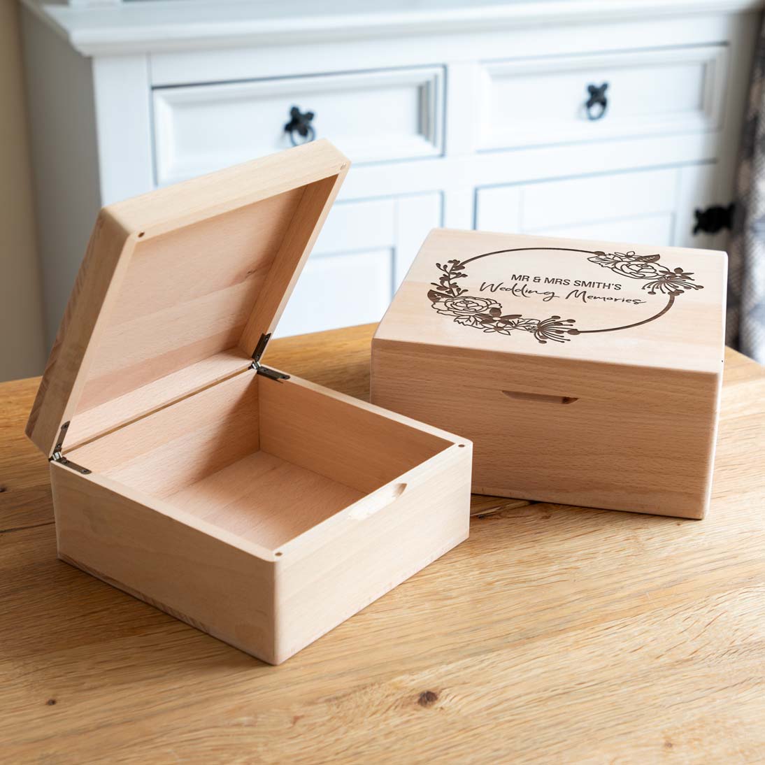 Personalised Wedding Memories Square Beech Keepsake Box Gift