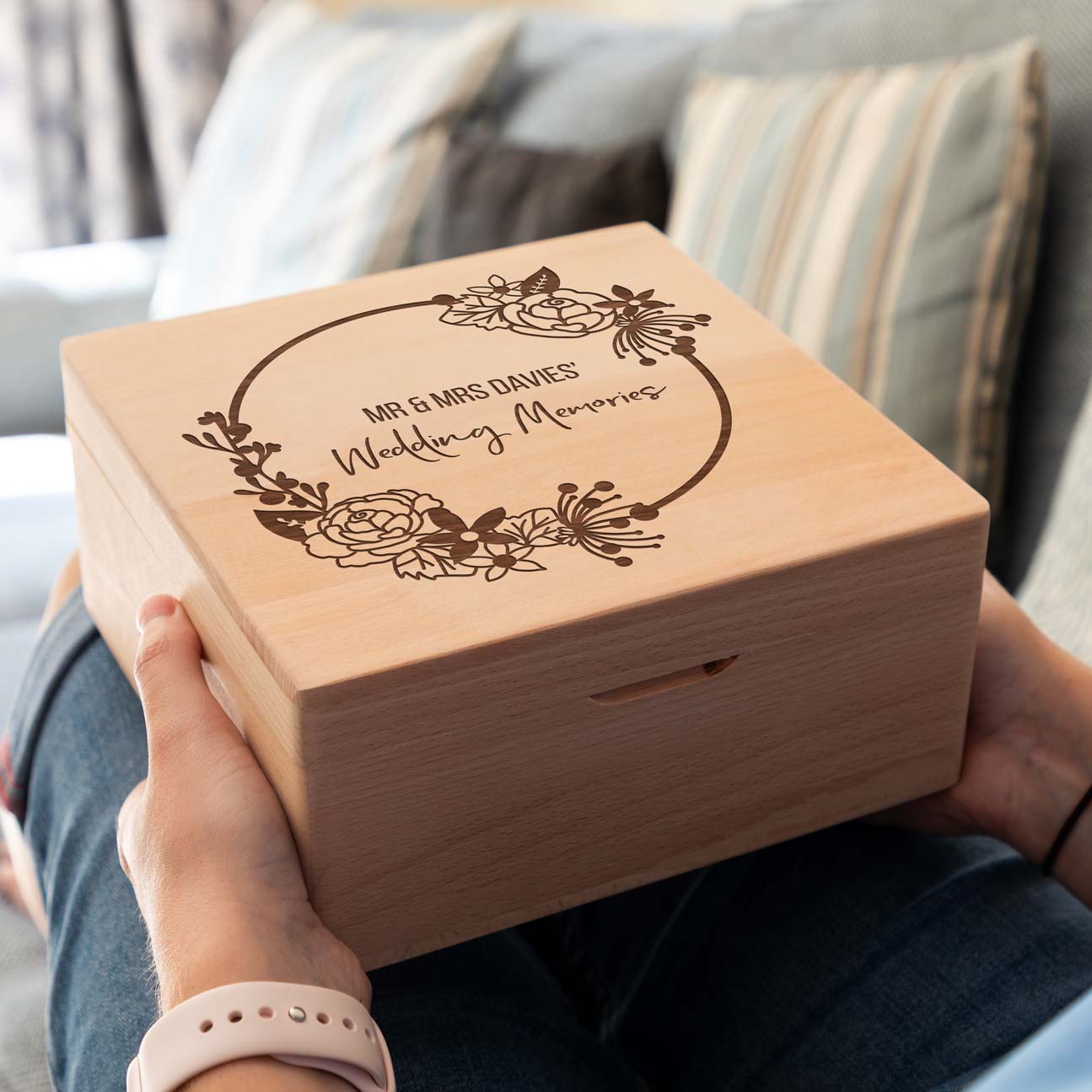 Personalised Wedding Memories Square Beech Keepsake Box Gift