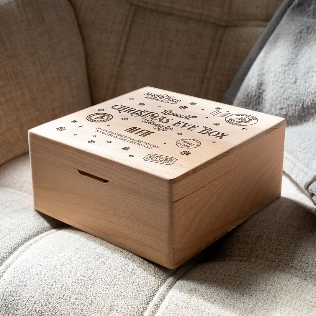 Personalised Special Delivery Christmas Eve Box Square Beech 20cm x 20cm