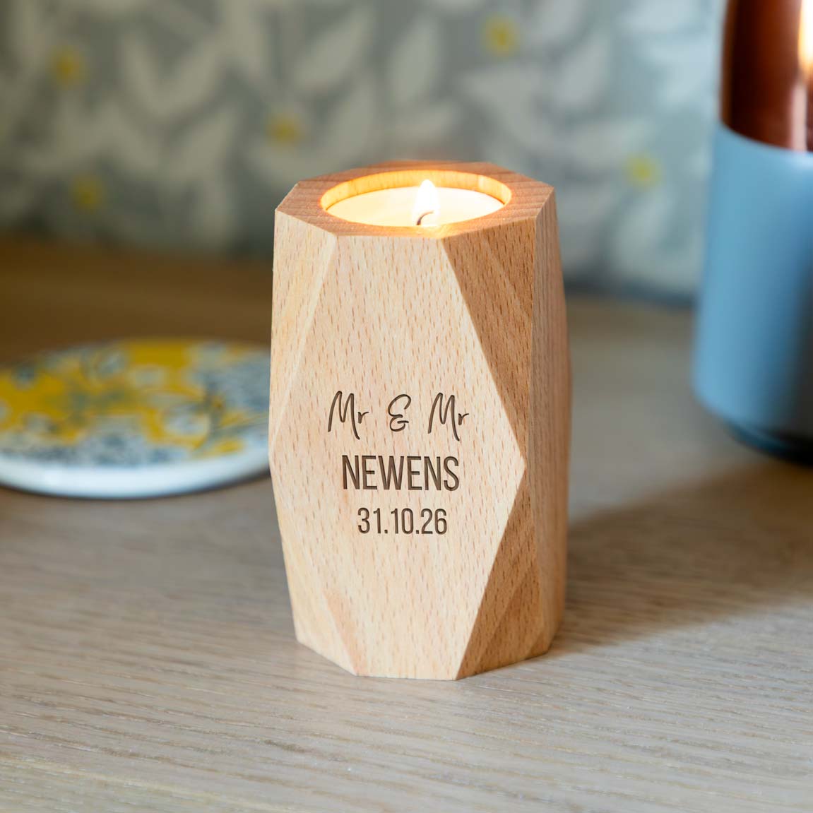 Personalised Geometric Candle Holder For Wedding or Anniversary Gift
