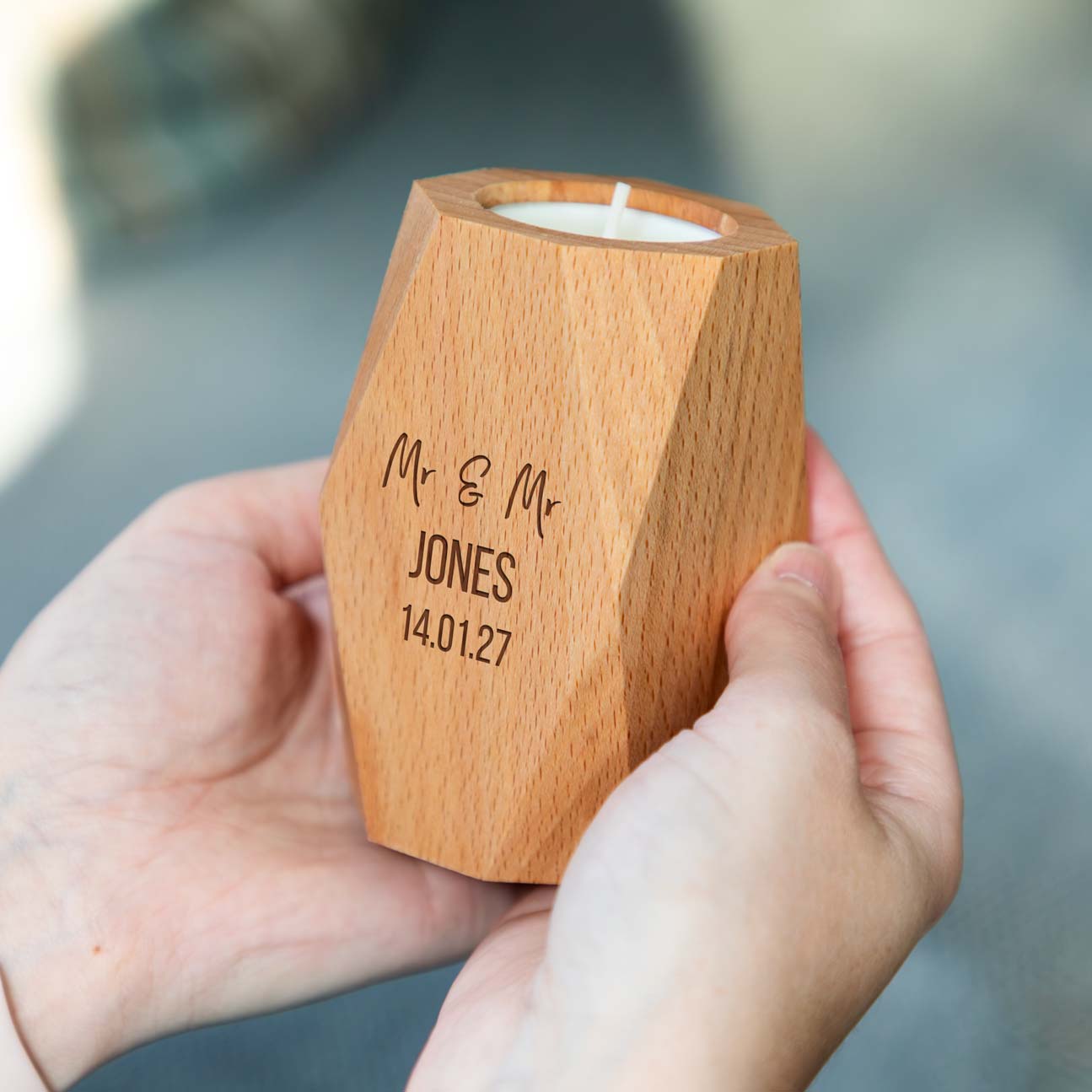 Personalised Geometric Candle Holder For Wedding or Anniversary Gift