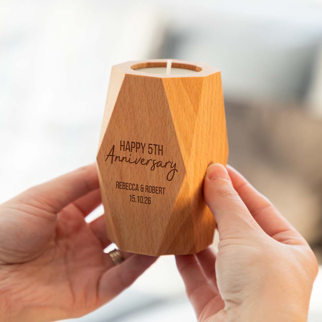 Personalised Happy 5th Anniversary Geometric Candle Holder Gift
