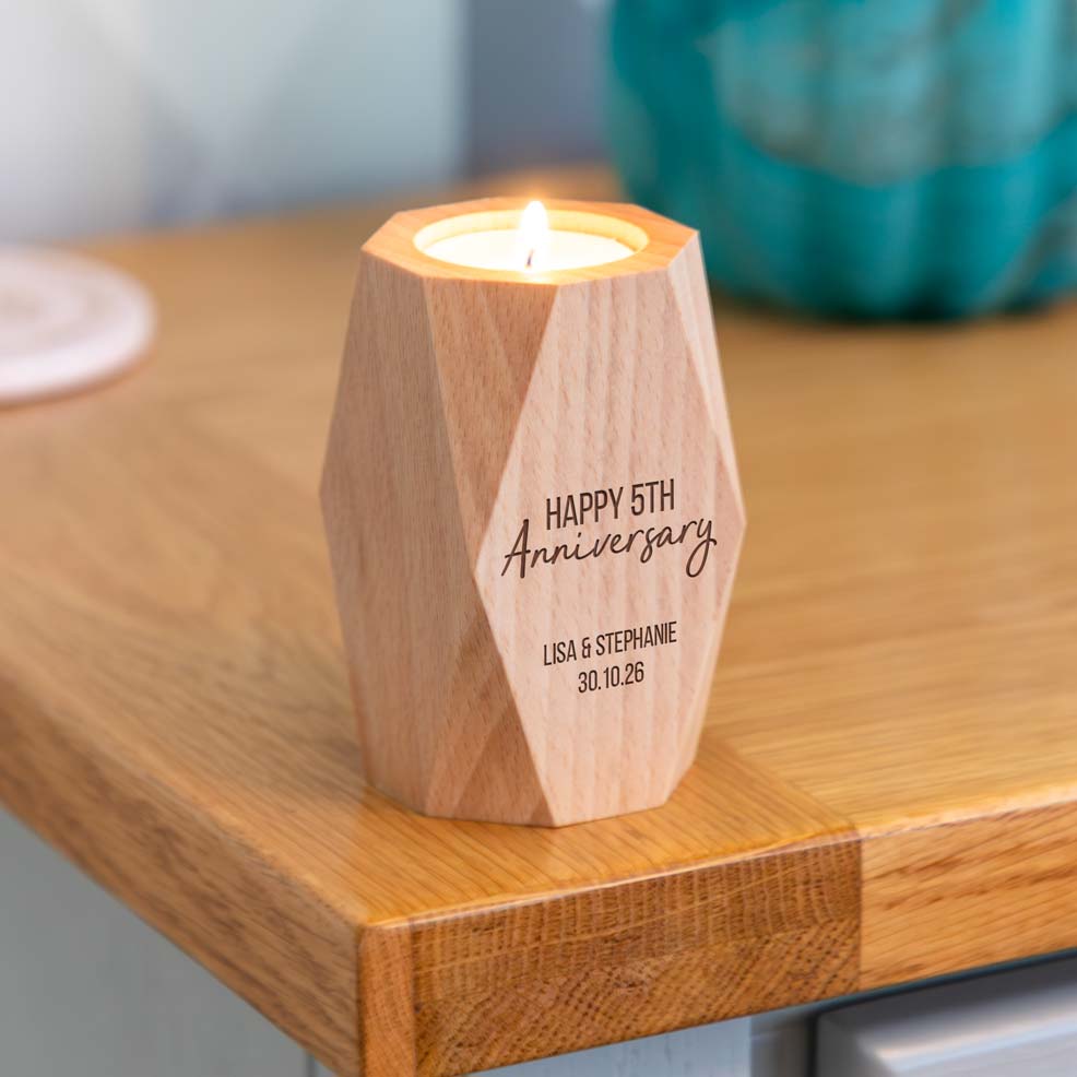 Personalised Happy 5th Anniversary Geometric Candle Holder Gift