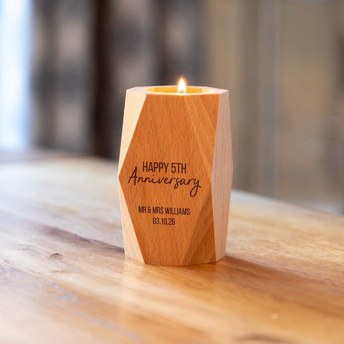 Personalised Happy 5th Anniversary Geometric Candle Holder Gift