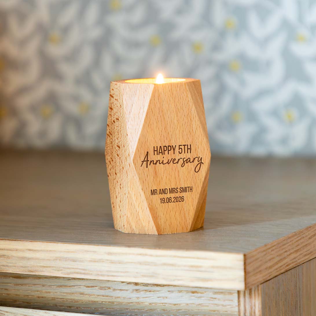 Personalised Happy 5th Anniversary Geometric Candle Holder Gift