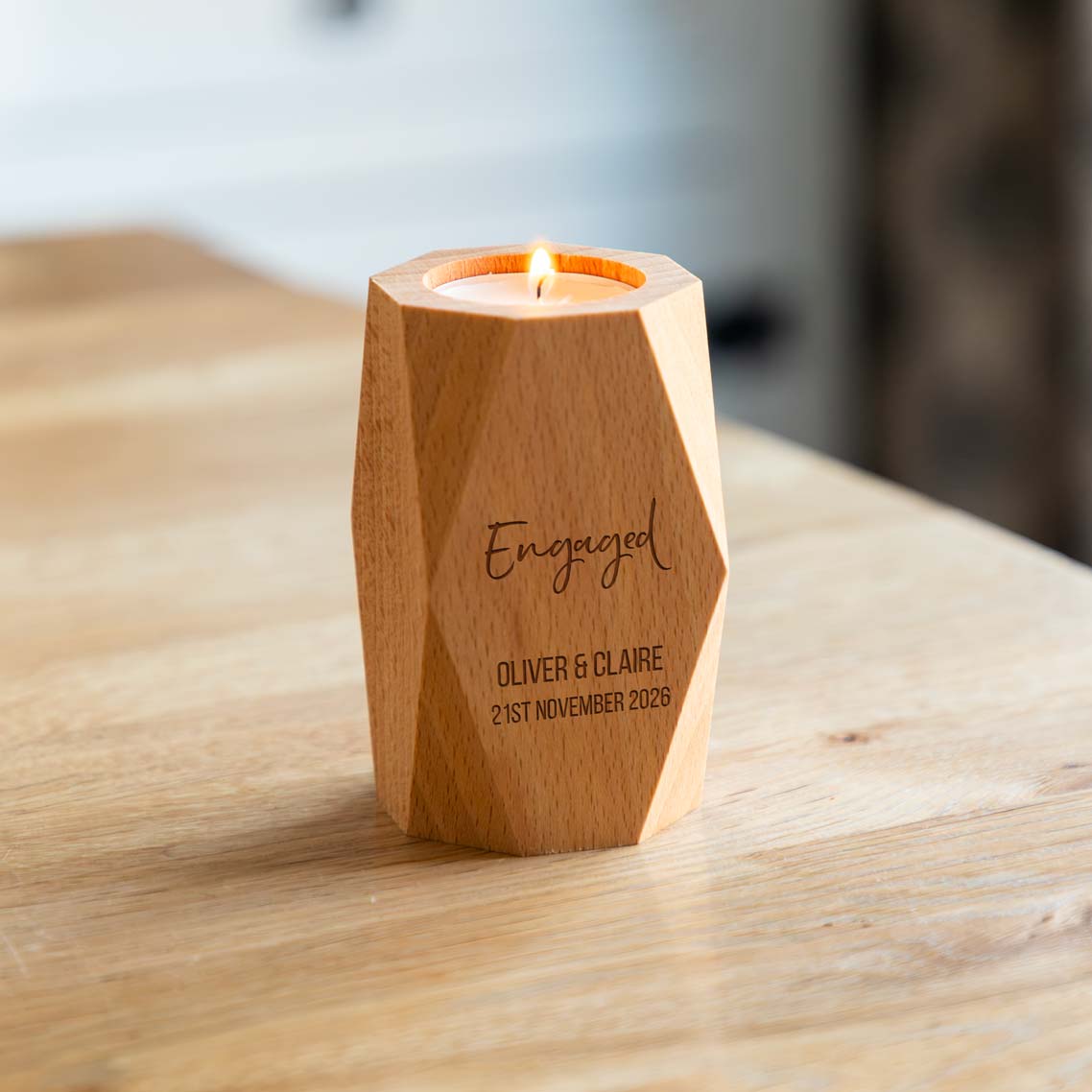Personalised Engaged Geometric Candle Holder Gift For Couple