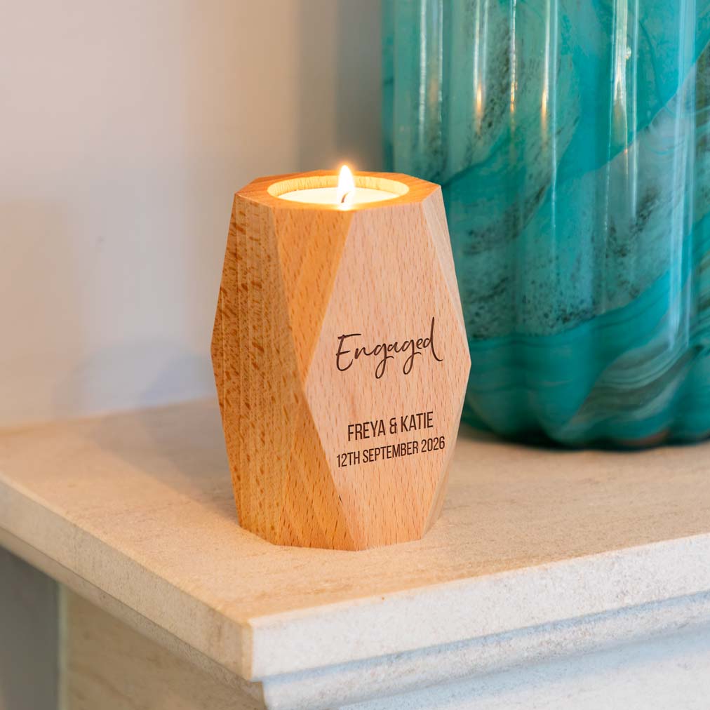 Personalised Engaged Geometric Candle Holder Gift For Couple