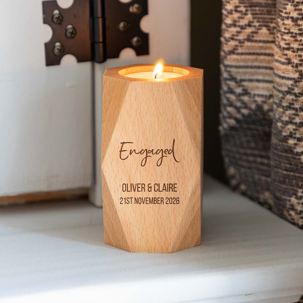 Personalised Engaged Geometric Candle Holder Gift For Couple