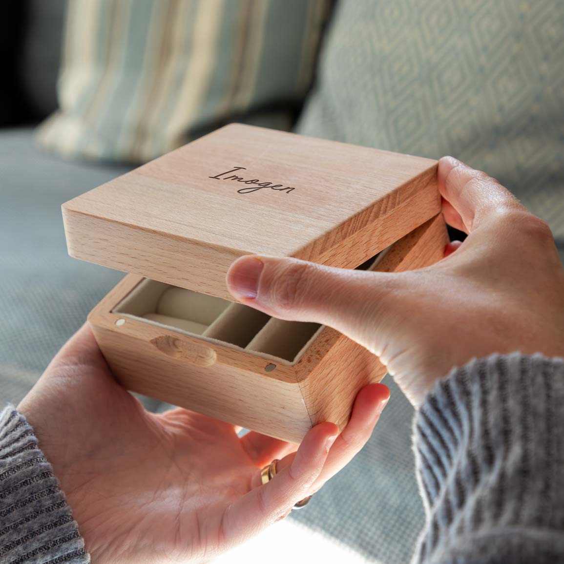 Personalised Small Wooden Jewellery Box 10cm x 10cm