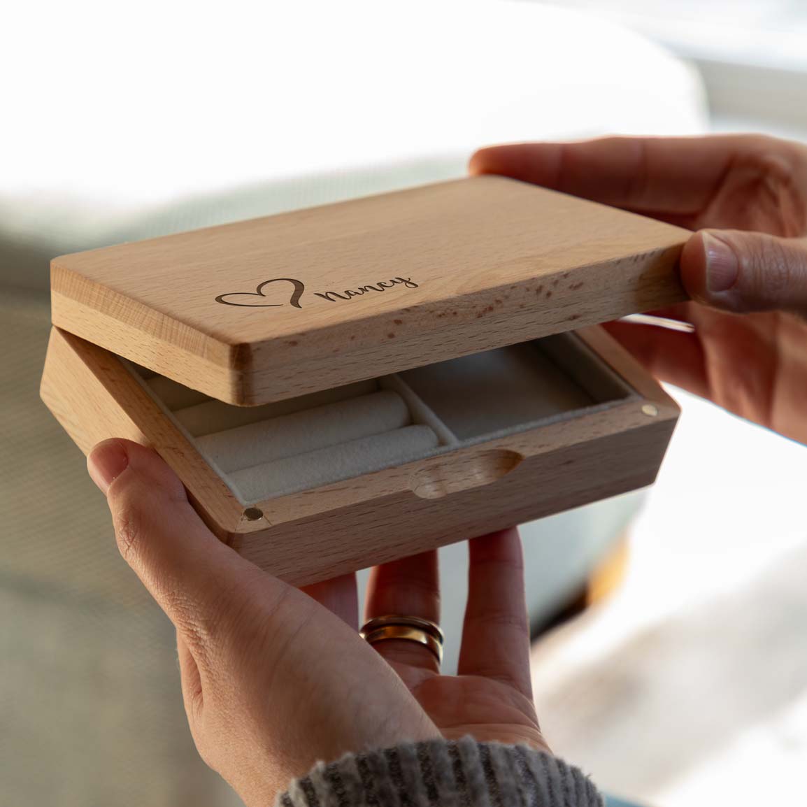 Personalised Small Wooden Jewellery Box With Heart 13cm x 8cm