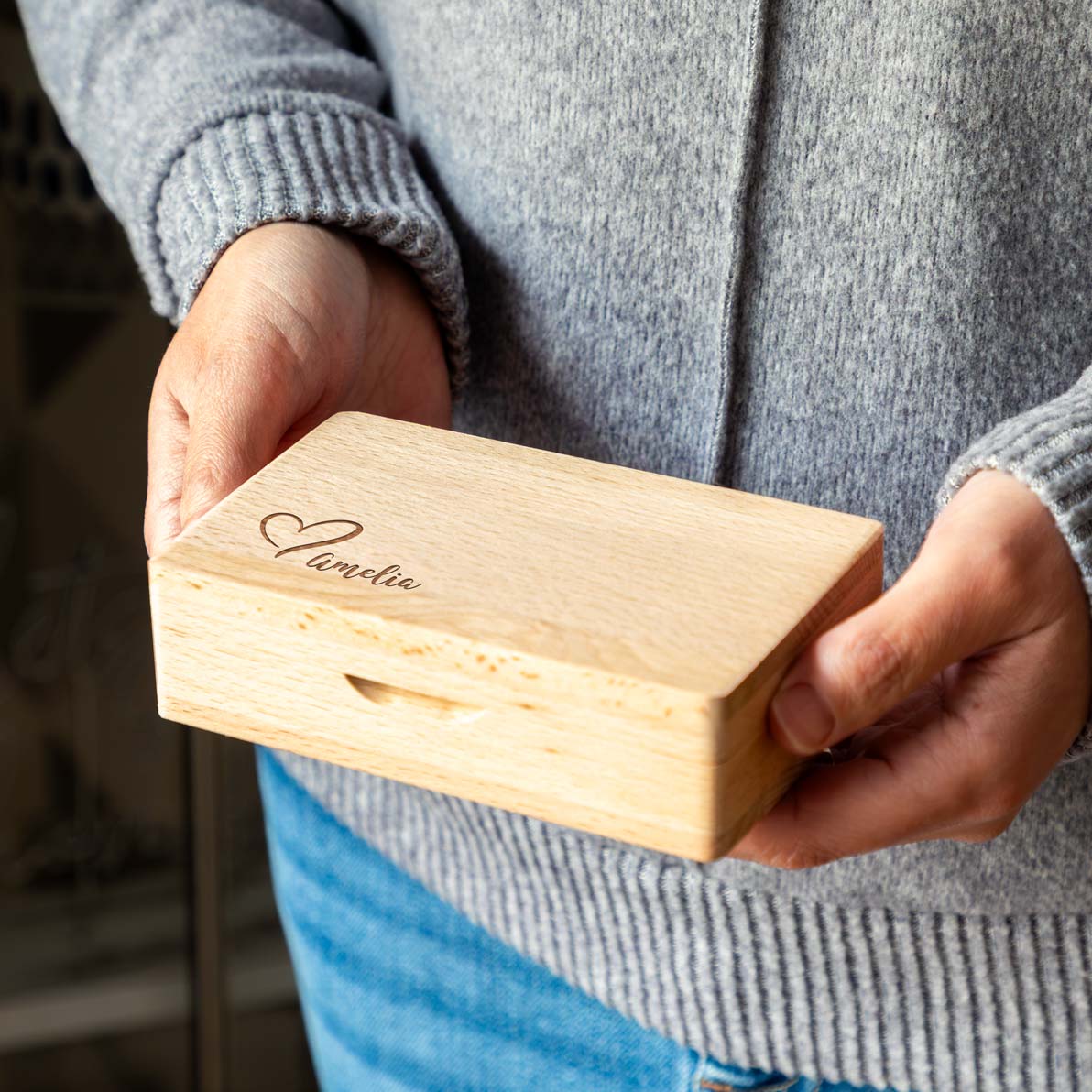 Personalised Small Wooden Jewellery Box With Heart 13cm x 8cm