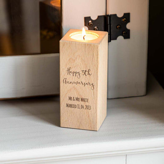 Personalised 5th Anniversary Wood Candle Holder