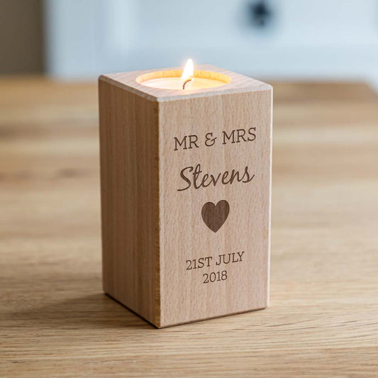 Personalised Married Name and Date Candle Holder Wedding Gift
