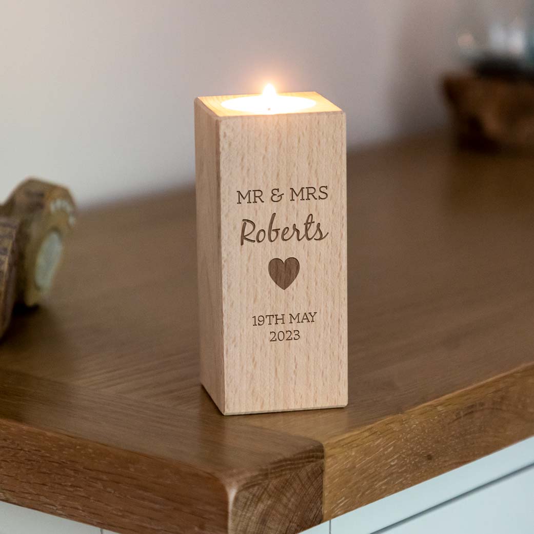 Personalised Married Name and Date Candle Holder Wedding Gift