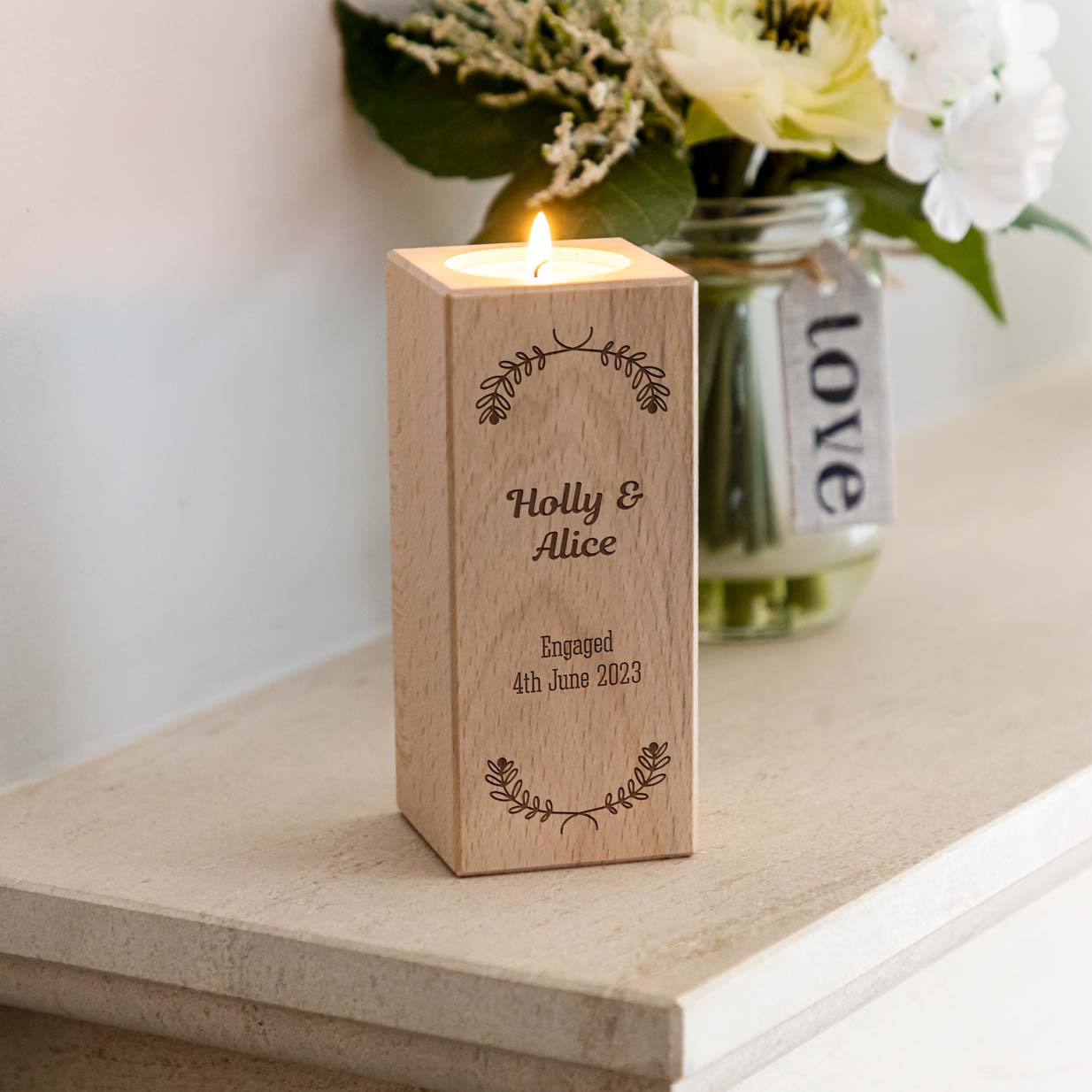 Personalised Engagement Gift Candle Holder