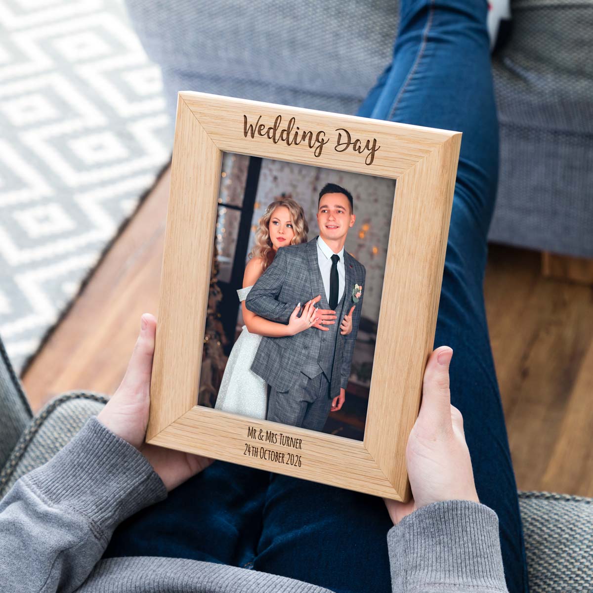 Personalised Wedding Day Oak Photo Frame