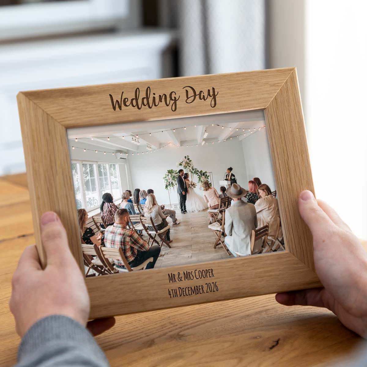 Personalised Wedding Day Oak Photo Frame
