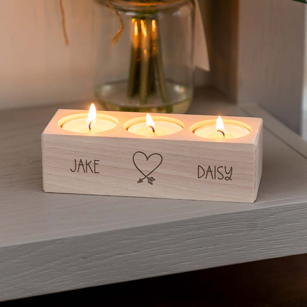 Pair of Personalised Wooden Candlesticks - Light Beech with