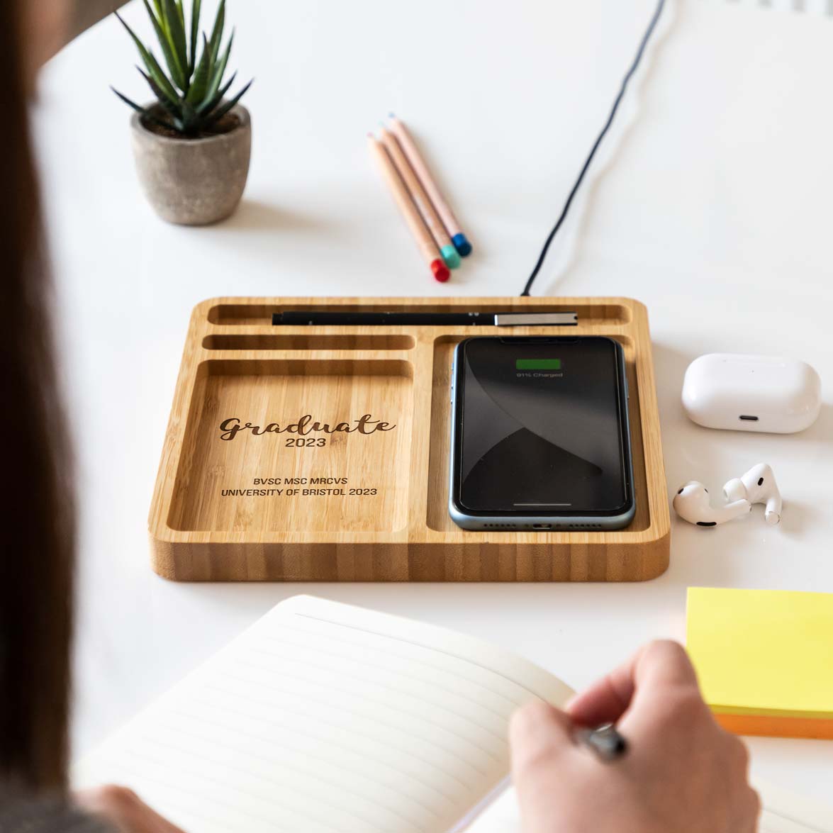 Personalised Graduation Gift Wireless Charger Desk Tidy