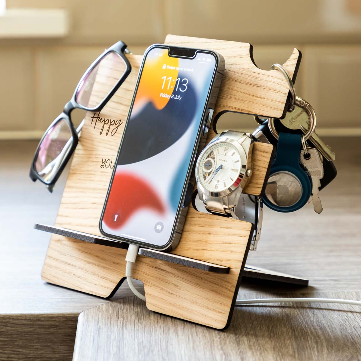 Personalised Smartphone Charging Stand 5th Anniversary Gift