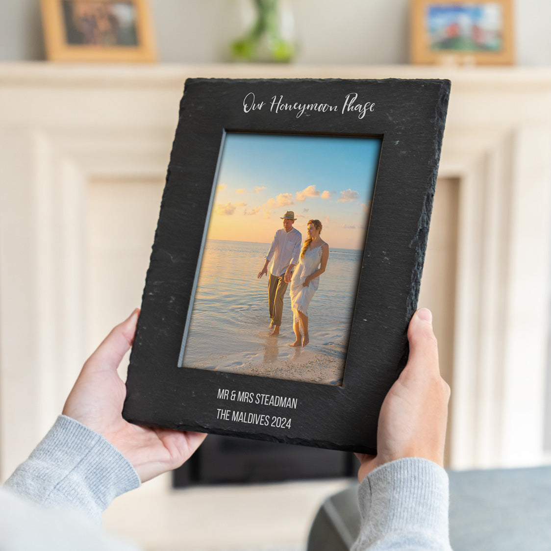 Personalised Honeymoon Phase Slate Photo Frame