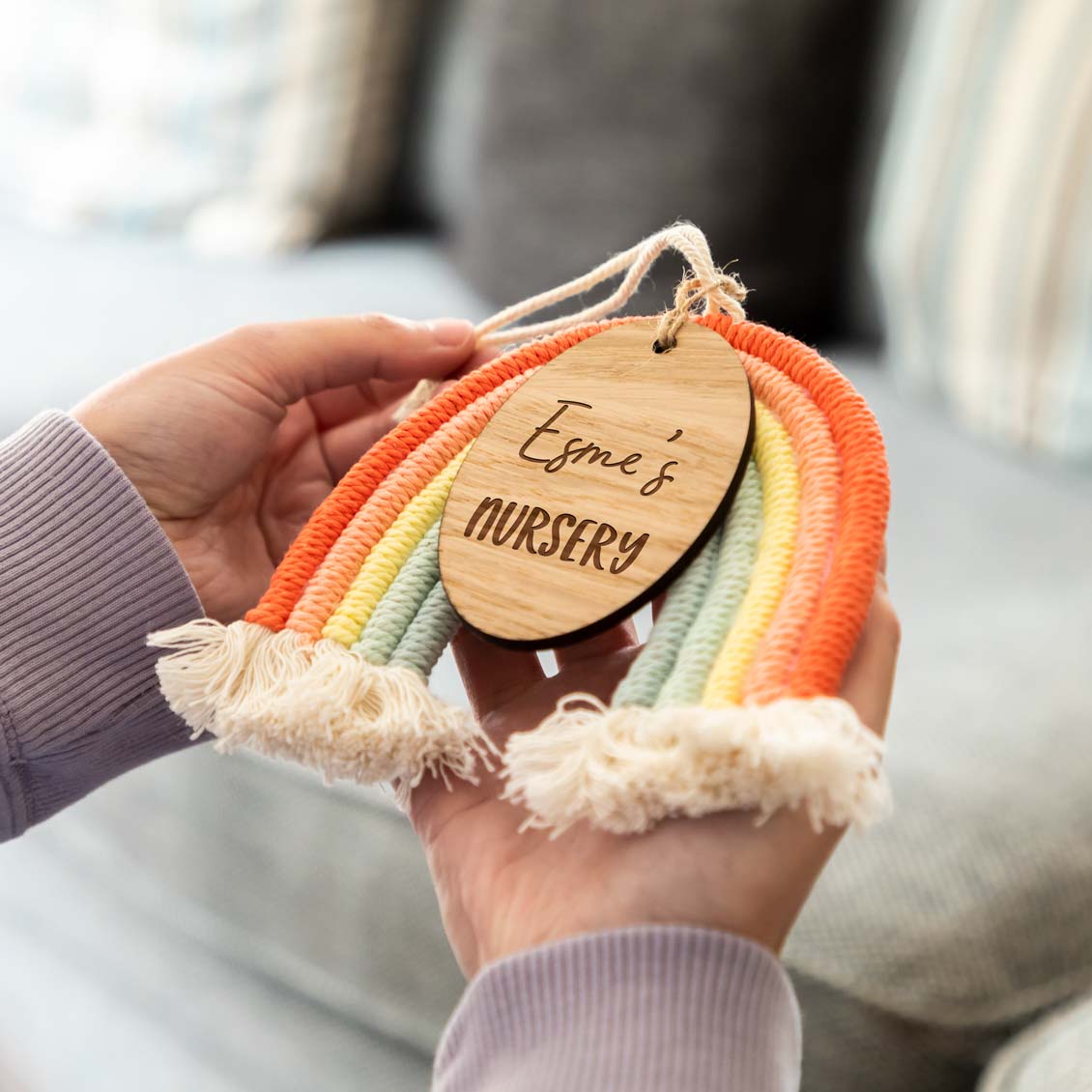 Personalised Macrame Rainbow Sign Nursery Sign Gift