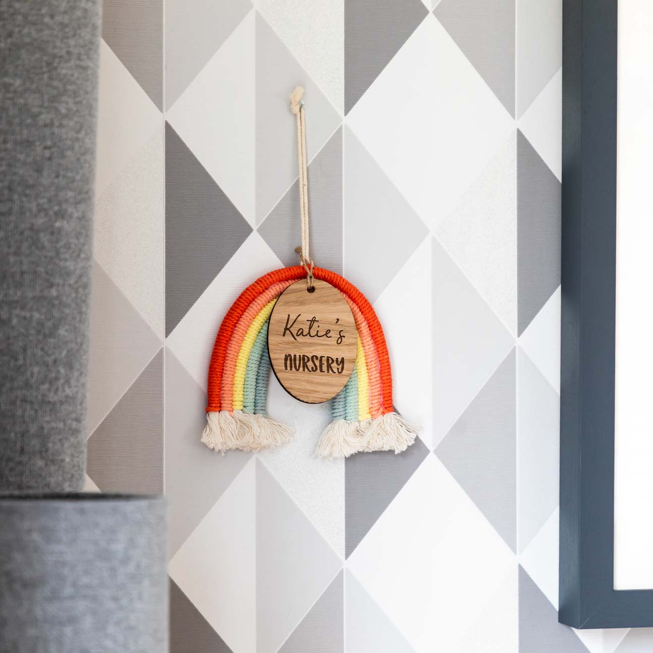 Personalised Macrame Rainbow Sign Nursery Sign Gift