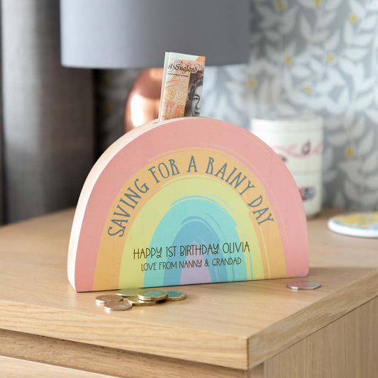 Personalised Rainbow Money Box Birthday Gift