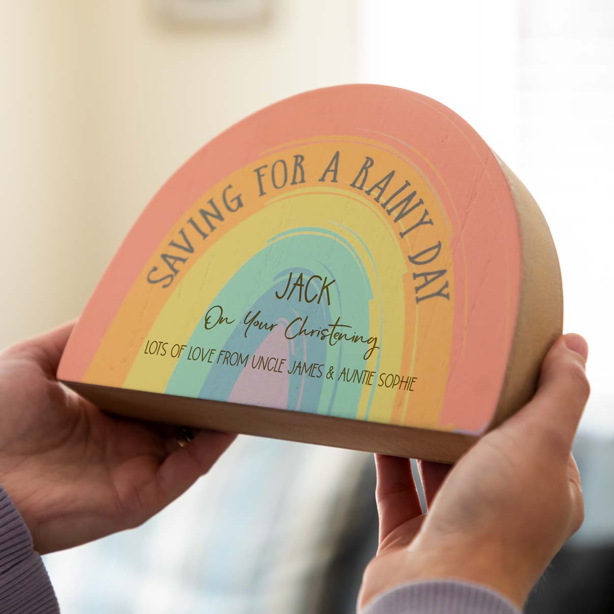 Personalised Rainbow Money Box For Christening Baptism Naming Day