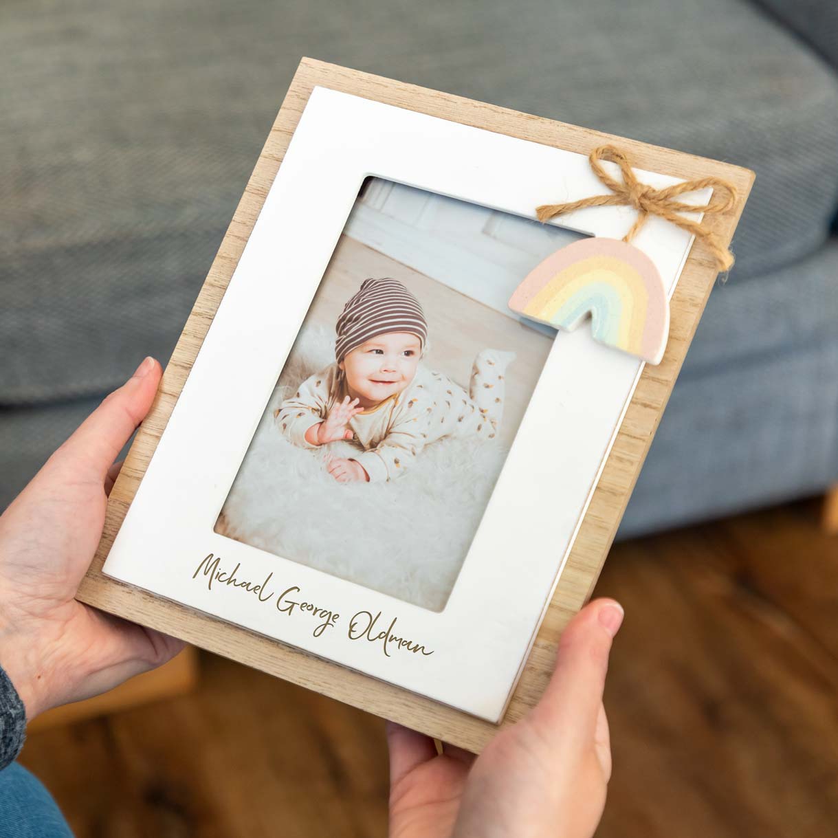 Personalised New Baby Gift Rainbow Photo Frame