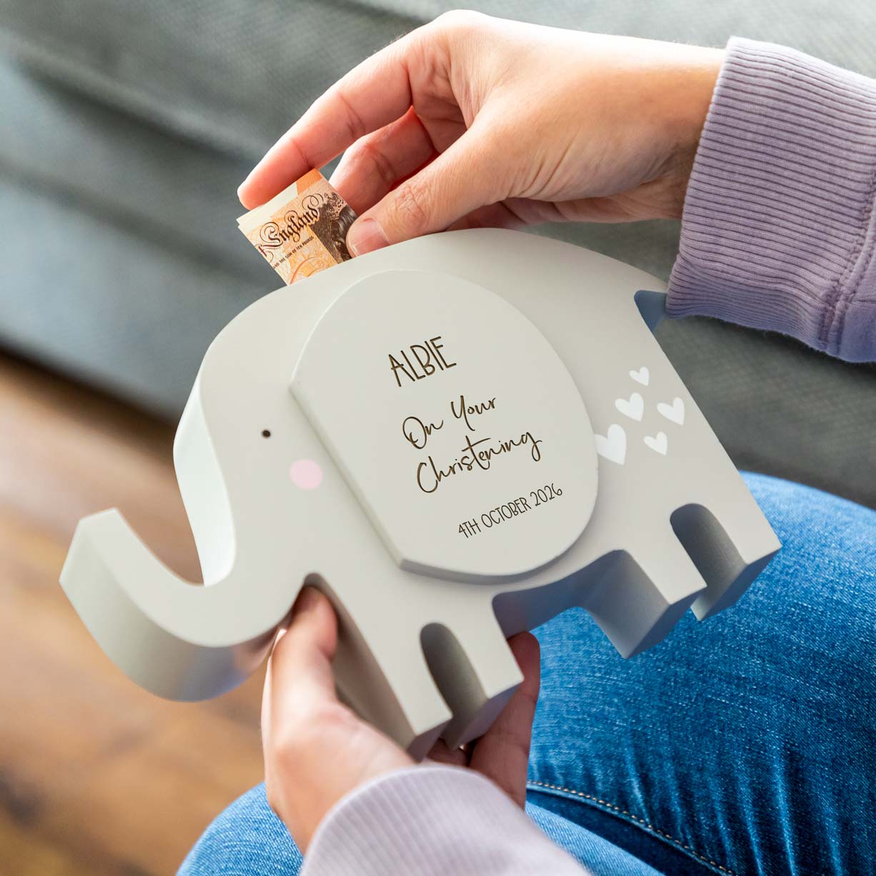 Personalised Elephant Money Box For Christening Baptism Naming Day