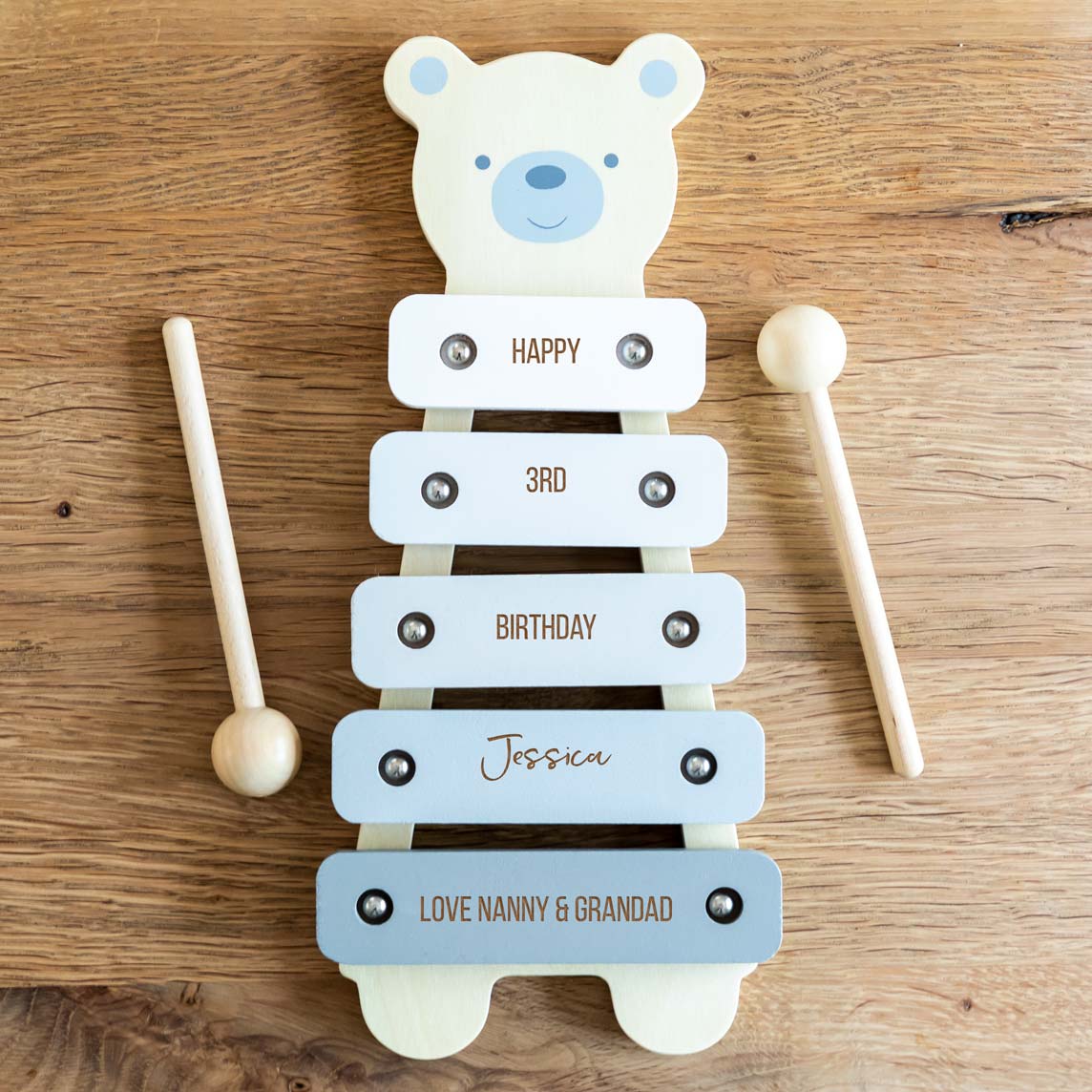 Personalised Wooden Bear Xylophone Toy Birthday Gift