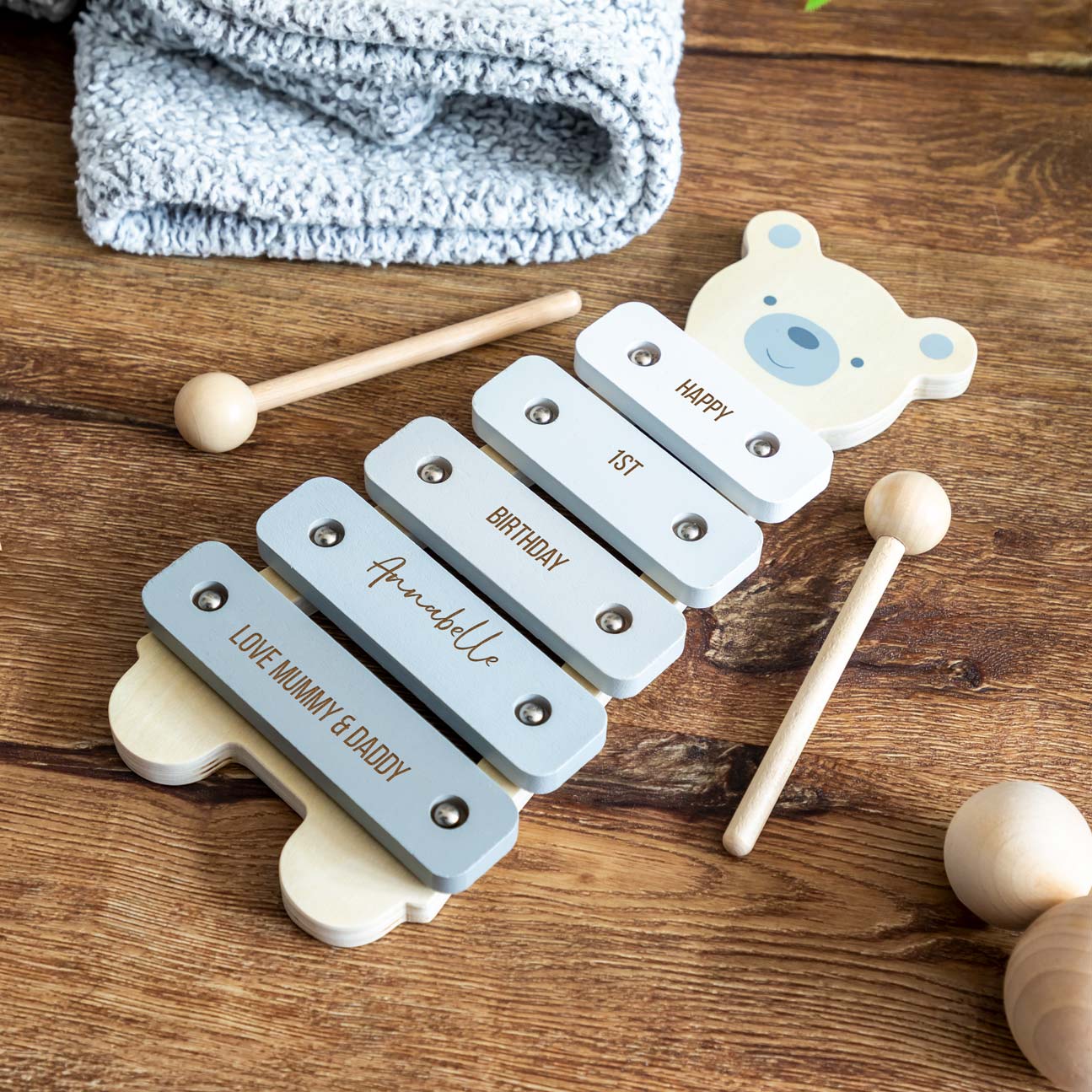 Personalised Wooden Bear Xylophone Toy Birthday Gift