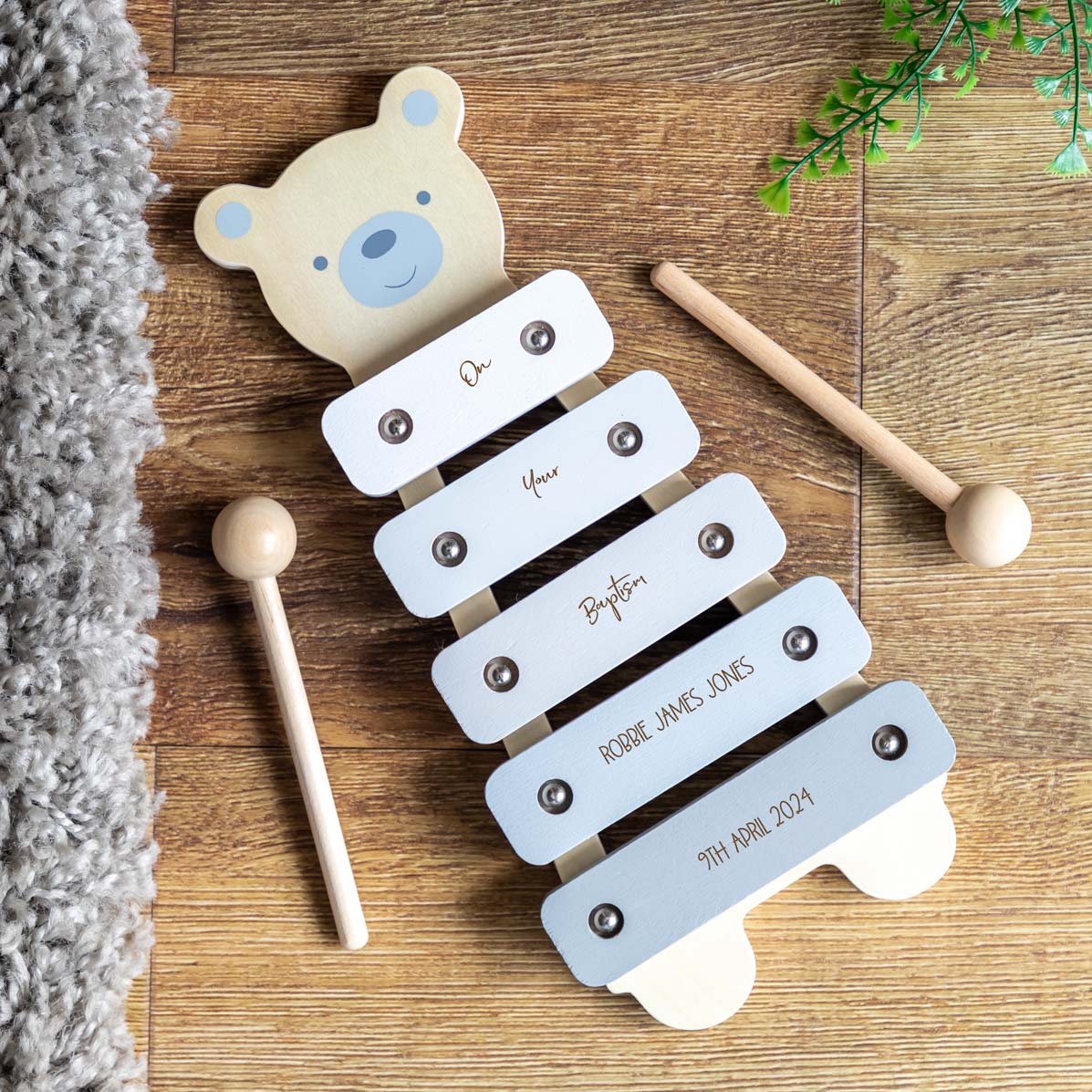 Personalised Bear Xylophone For Christening Baptism Naming Day Gift