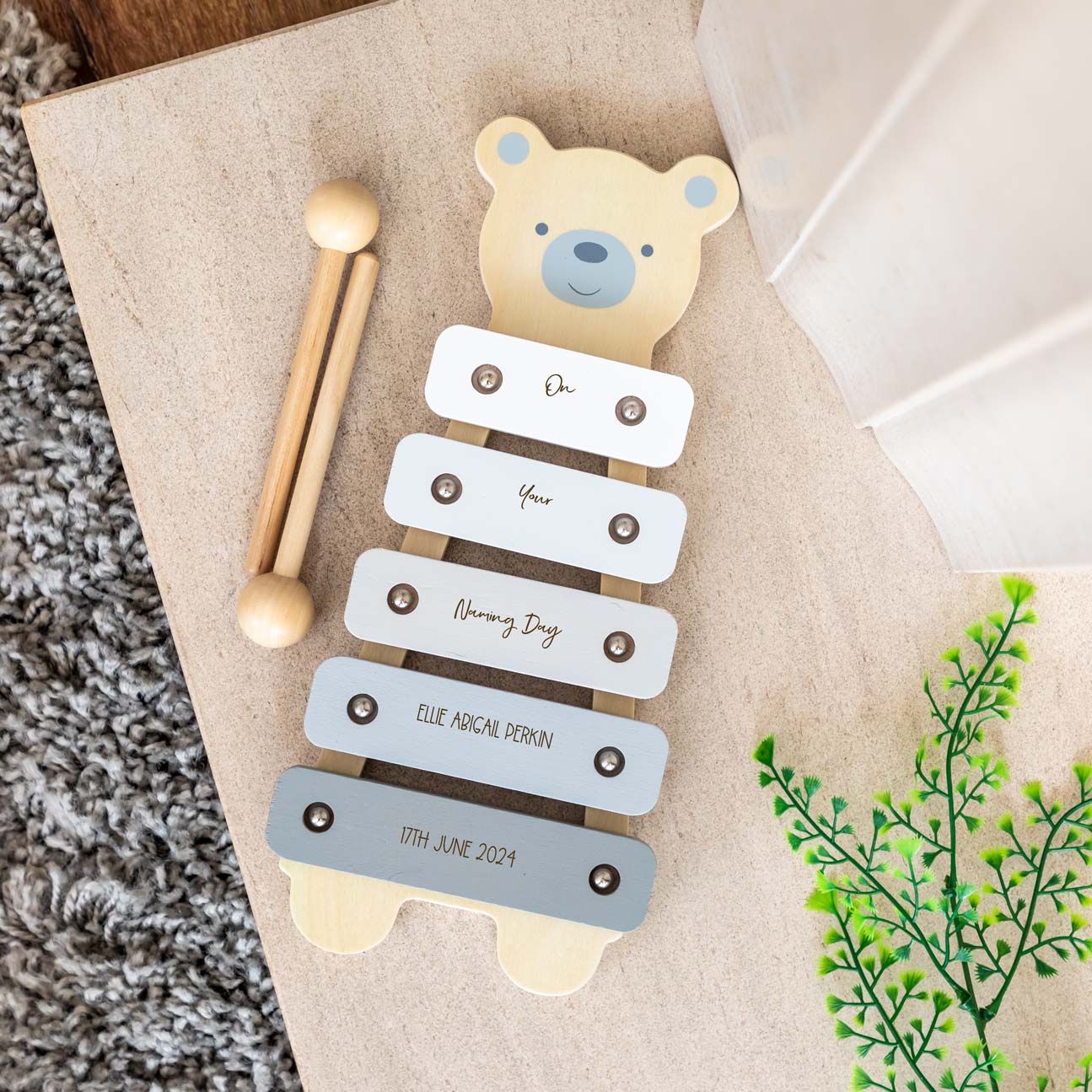 Personalised Bear Xylophone For Christening Baptism Naming Day Gift