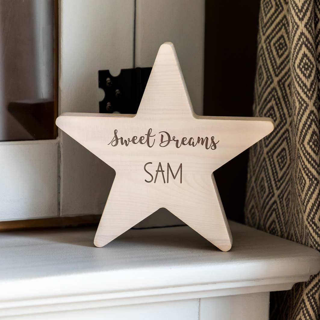 Personalised Sweet Dreams Wood Star New Baby Gift