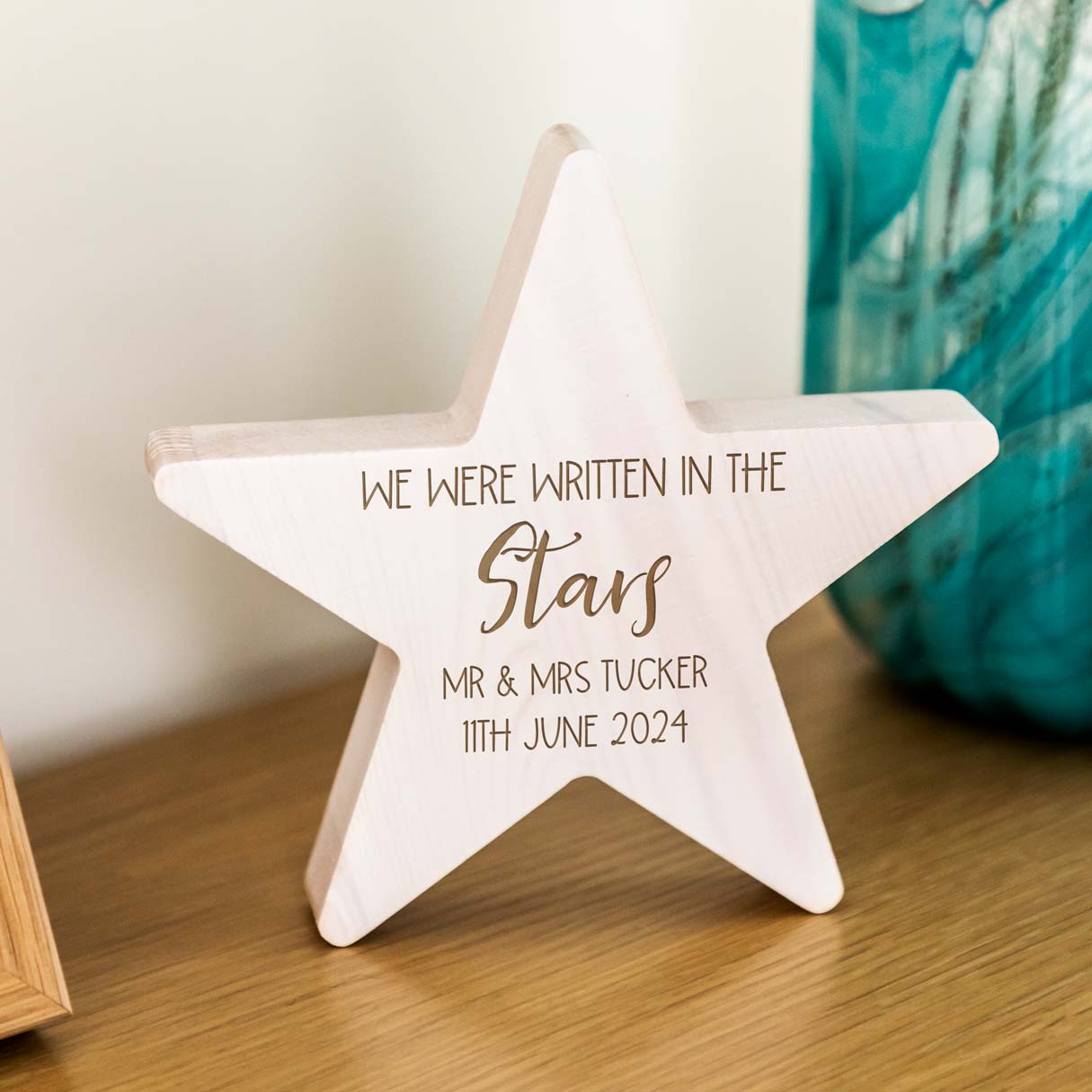 Personalised Written In The Stars Wood Star Anniversary Gift