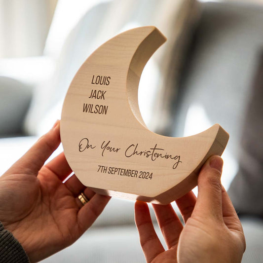 Personalised Wood Moon For Christening Baptism or Naming Day Gift