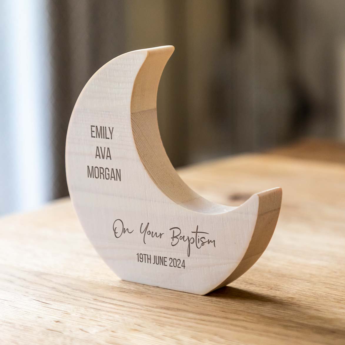 Personalised Wood Moon For Christening Baptism or Naming Day Gift