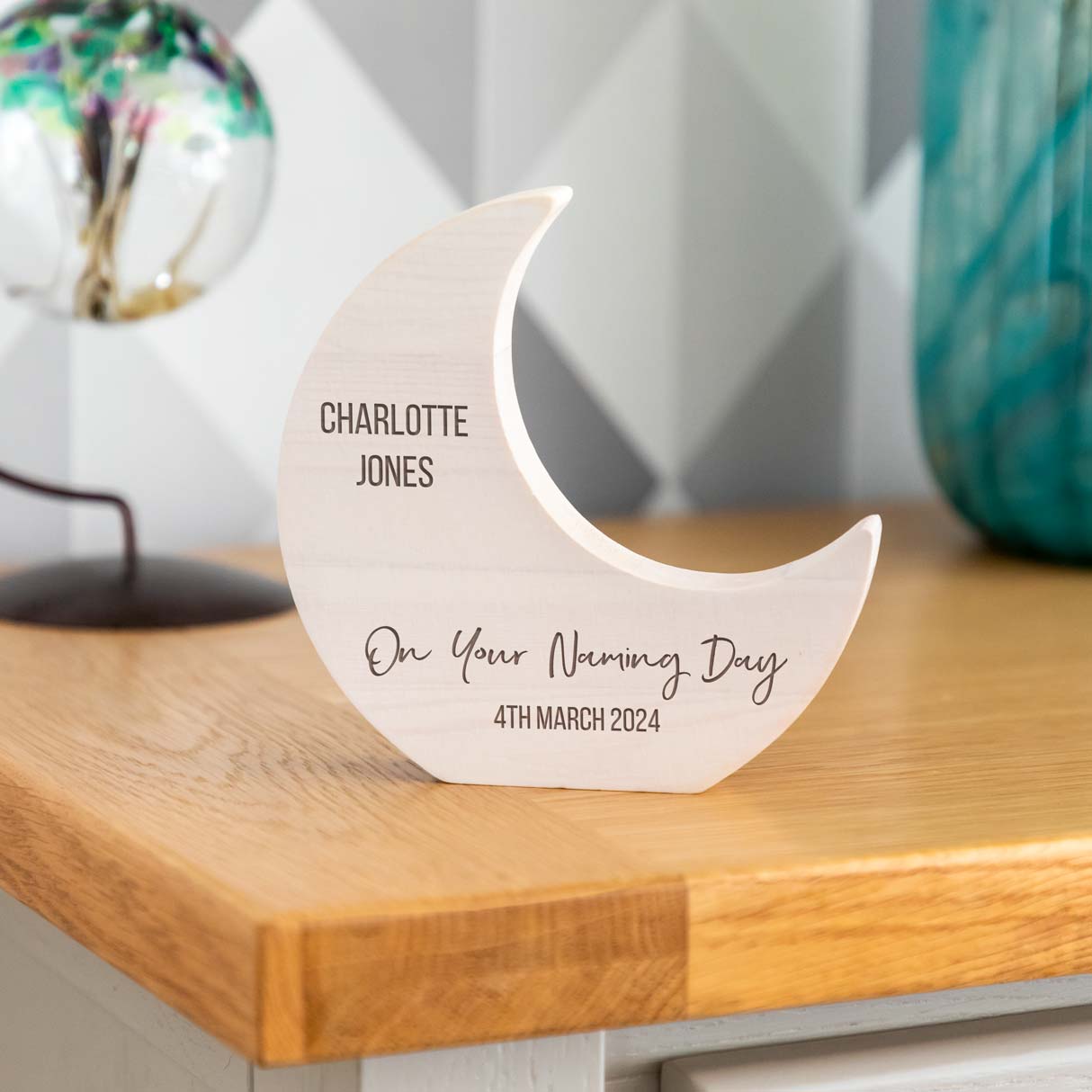 Personalised Wood Moon For Christening Baptism or Naming Day Gift