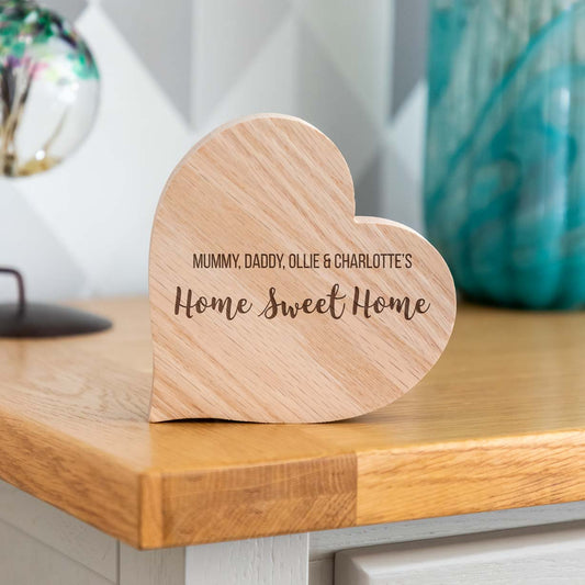 Personalised Home Sweet Home Oak Heart Gift